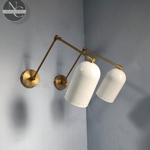 Shiny White Brass Wall Sconce - Mid Century Italian Stilnovo Sconce Lighting Adjustable Fixture Pair - Reading Lamp - Wall Sconce for Decor