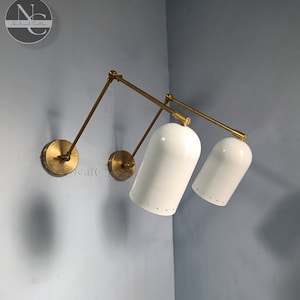 Aplique de pared de latón blanco brillante - Aplique de pared Stilnovo italiano de mediados de siglo - Lámpara de lectura - Aplique de pared para decoración