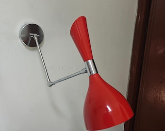 Nautical 1950 Mid Century Italian Brass Wall Sconce Pair Red Wall Fixture Diabolo Lamp
