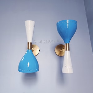 1950s Italian Diabolo Wall Sconce Pair: Mid Century Brass Plug-In Light Fixture
