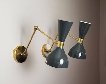 Mid Century Italian Brass Diabolo Wall Sconce Pair - 1950s Lighting