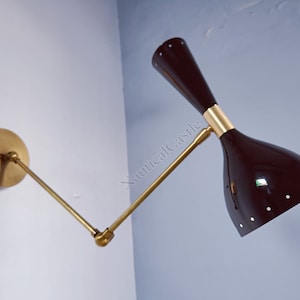 Mid Century Brass Diablo Wall Sconce Pair: Adjustable Italian Light