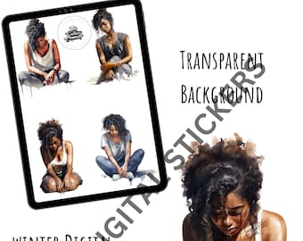 Black Woman Stickers- Self Love Stickers- Spiritual Clipart- Prayer Stickers- Faith Stickers- Black Woman Clipart- Meditation Stickers
