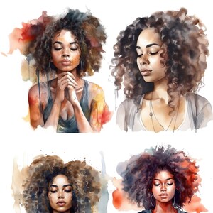 Mindfulness DIGITAL GIRL STICKER, Black Girl Sticker, Modern Black Girls, Digital Self Care Black Girls Watercolor Stickers, Prayer Stickers