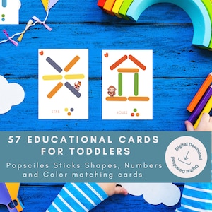 Popsicle Sticks Shapes Activity Cards / Montessori toddler Printable Activities /Preschool Printables for Kids / Digital Download / Shapes