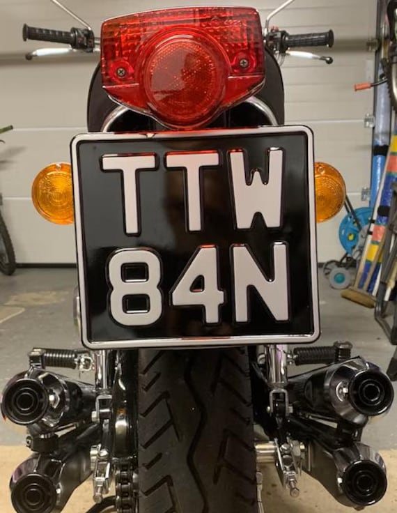 Black and Silver Classic Motorbike plates 8x7 6.5x6.5 7x5