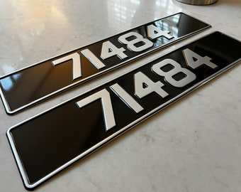 Pair of Classic Black and Silver pressed number plates