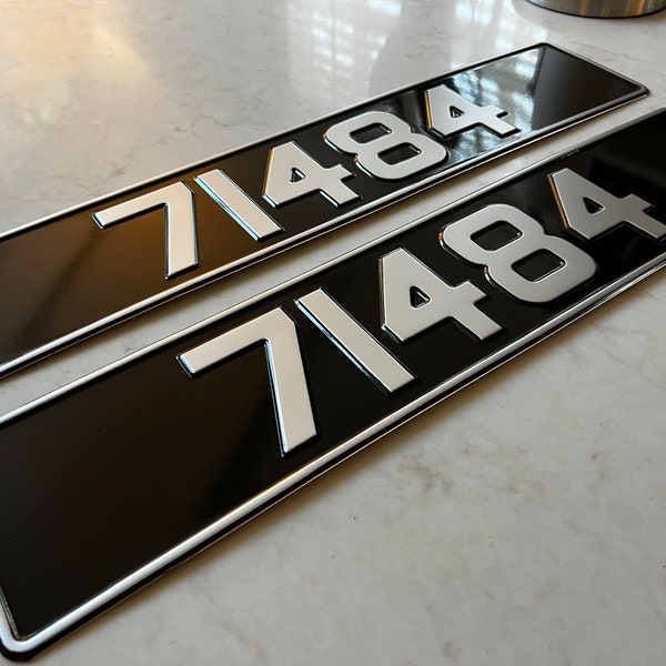Pair of Classic Black and Silver pressed number plates