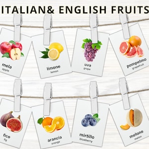 Italienisch & Englisch Obst Lernkarten, druckbare zweisprachige Obst Lernkarten, Vorschule Homeschool, Montessori Karten, Nomenklatur Lernkarten