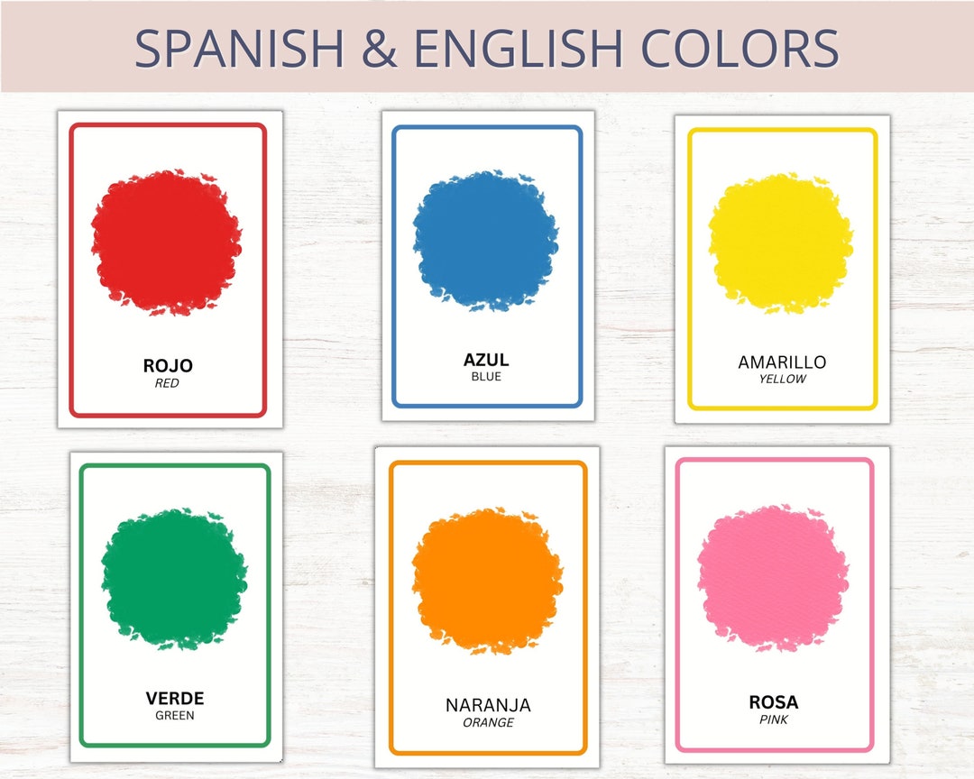 Spanish & English Color Flashcards, Printable Bilingual Colours Flash Card, Preschool Homeschool