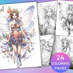 Enchanting Fairies Coloring Book, Printable Coloring Pages For Adults, Grayscale Colouring Page, Digital Download Coloring Page,PDF Coloring