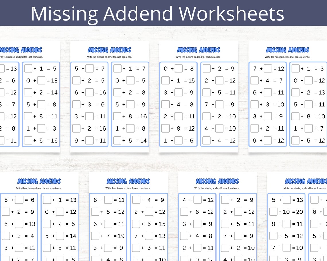 Printable Missing Addends Worksheet, 10 Math Worksheet for Kindergarten ...