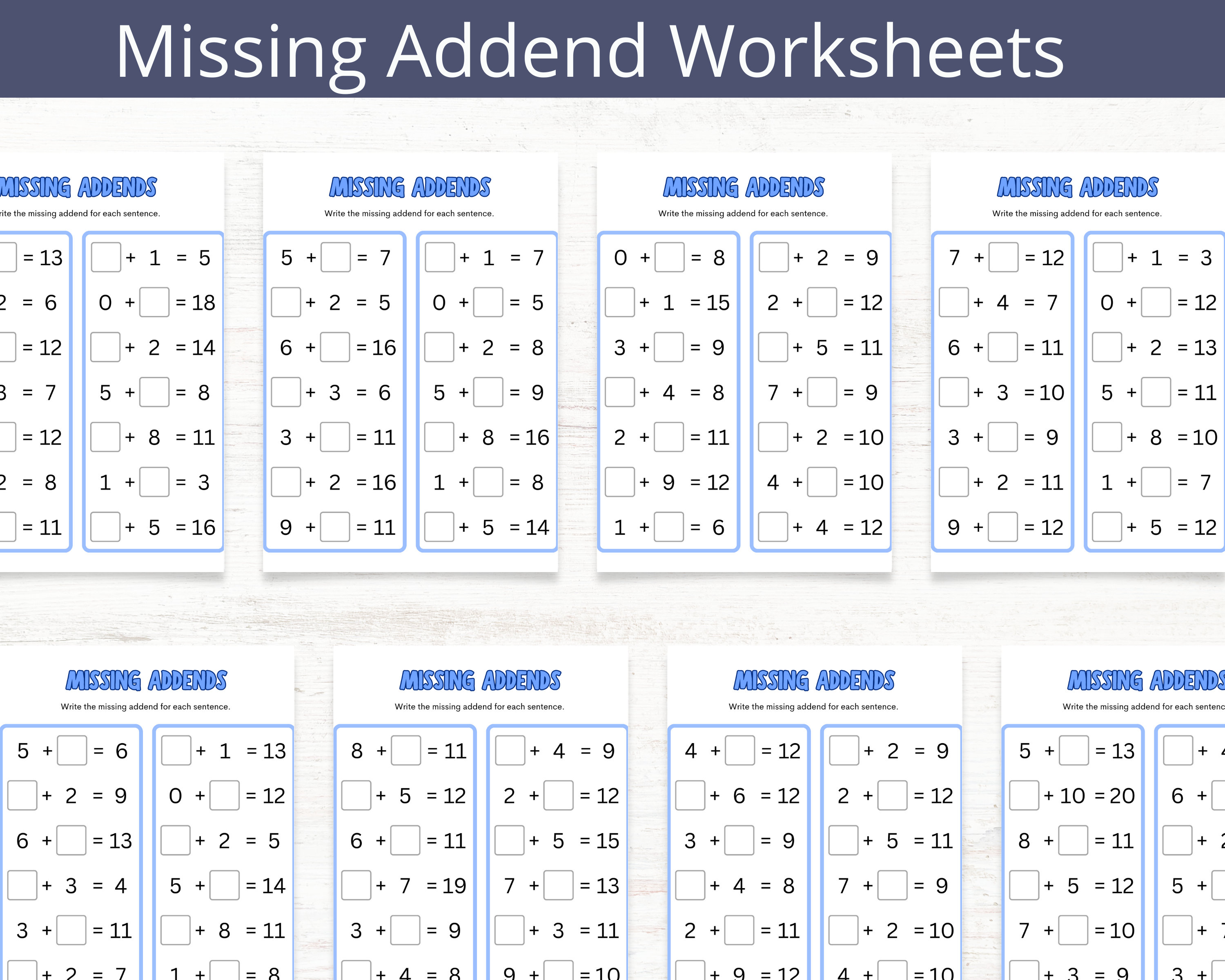 Printable Missing Addends Worksheet, 10 Math Worksheet for Kindergarten ...