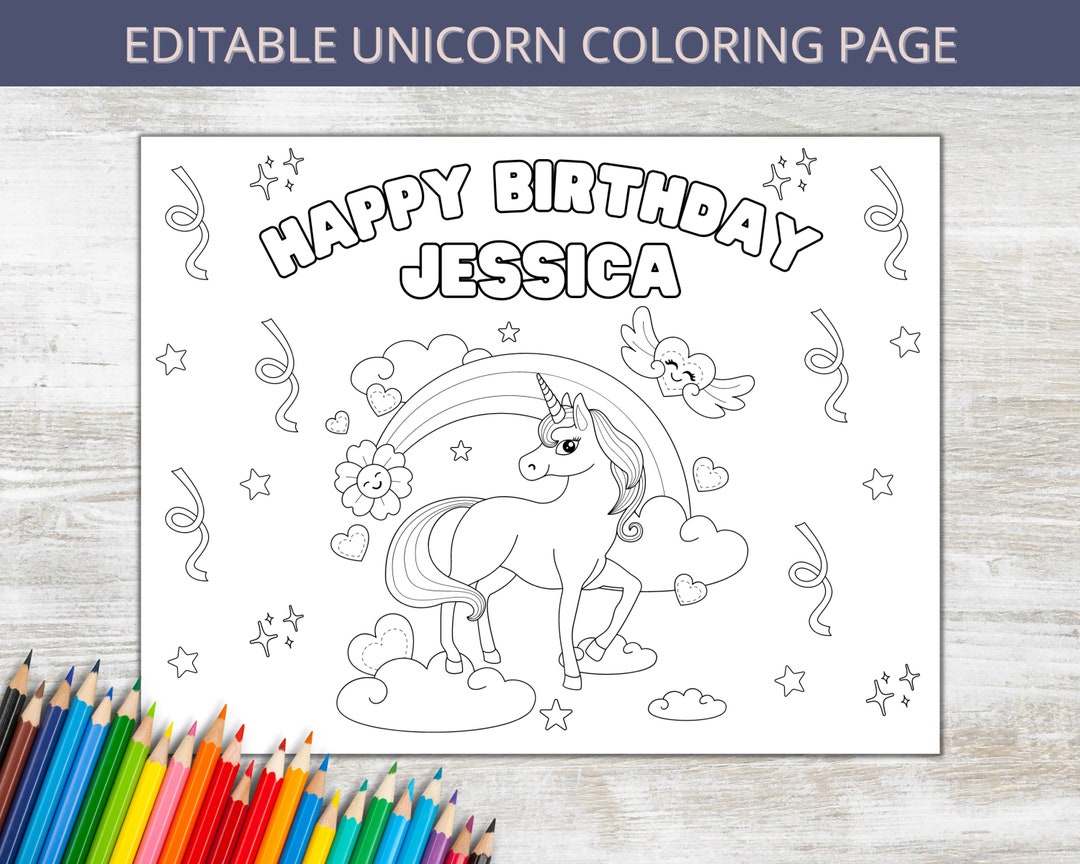 Buy Editable Unicorn Coloring Page Personalized Birthday Party Online ...
