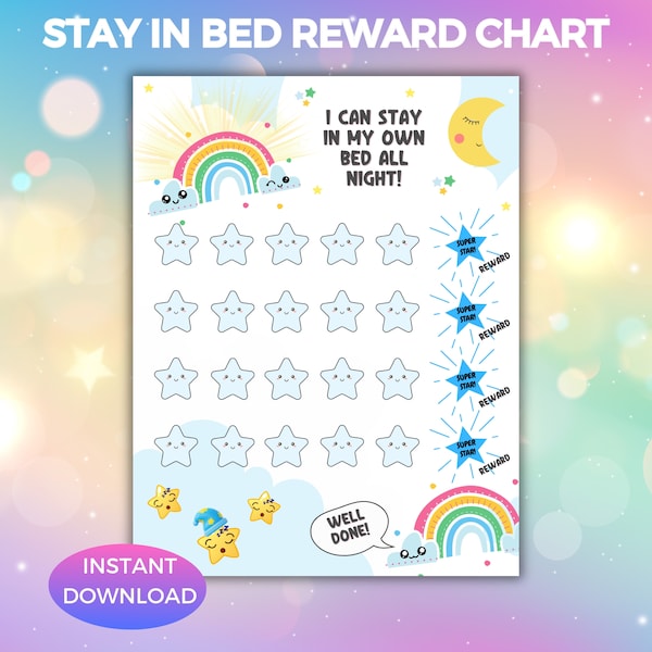 Stay In Bed Reward Chart, Printable Bedtime Routine Chart, Kids Behavior Chart, Sleep Tracker For Children, Rainbow Chart Instant Download