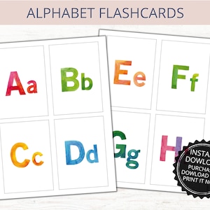 Alfabet Flashcards, ABC Flash Cards, educatieve kaarten, A-Z kaarten, Leer ABCs, Kids afdrukbare aquarel alfabet, digitale download