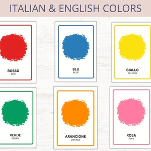 Italienisch & Englisch Farbkarteikarten, druckbare zweisprachige Farbkarteikarten, Vorschule Homeschool Italienisch Klassenzimmer, Italienisch Farben lernen