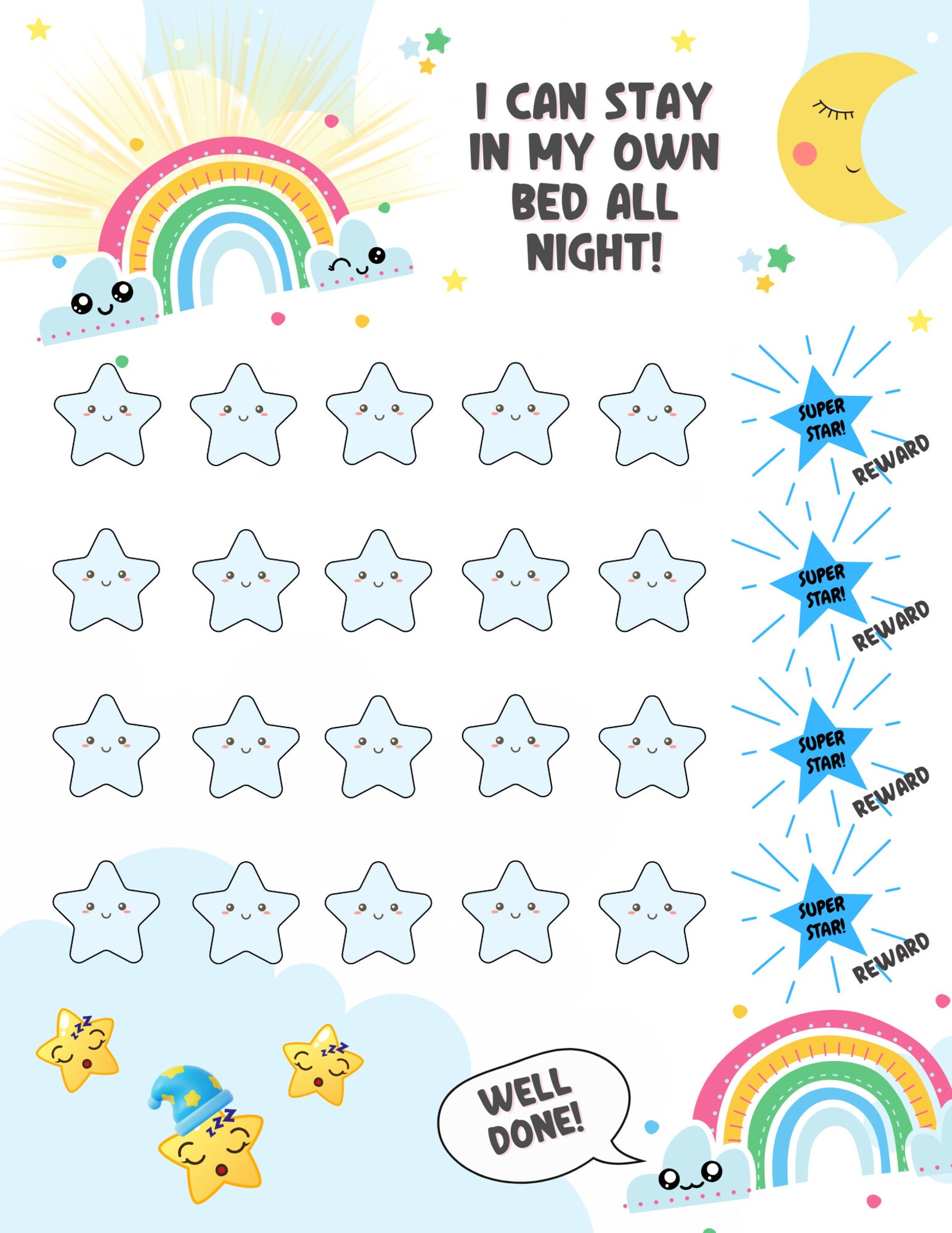 Kids Stay In Bed Reward Chart Rainbow Design printable PDF Etsy