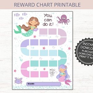 Printable Mermaid Reward Chart, Kids Behavior Chart, Children Routine Chart, Mermaid Chore Chart Instant Download, Girl Chore Chart