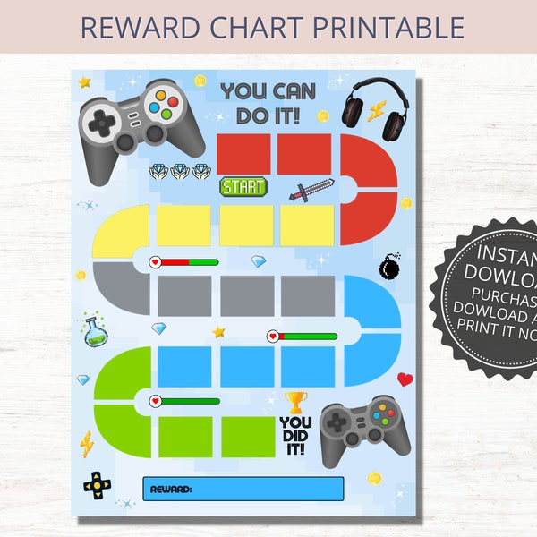 Video Game Reward Chart, Printable Gaming Reward Chart, Boy Reward Chart, Kids Behavior Chart, Children Routine Chart, Chore Chart Download