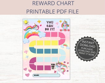 Unicorn Reward Chart for Kids, Daily Chore Tracker (Printable PDF)