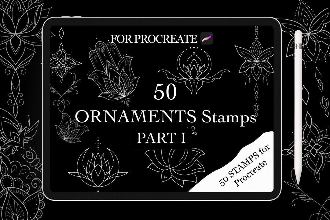 50 ORNAMENTS STAMPS for Procreate for Design, Tattoo, Tatoo Brushes for ...