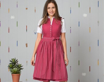 Red dirndl dress with V-neck, Austria Tyrol, Germany Bavaria, Oktoberfest Bavarian traditional costume, high quality
