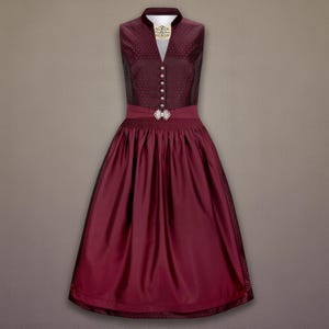Burgundy Dirndl by Trachtenhans | Luxury Jacquard Dirndl with Velvet Stand-Up Collar | Elegant Traditional Dress for Women | Festive Midi Dirndl