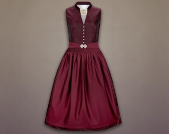 Burgundy Dirndl by Trachtenhans | Luxury Jacquard Dirndl with Velvet Stand-Up Collar | Elegant Traditional Dress for Women | Festive Midi Dirndl
