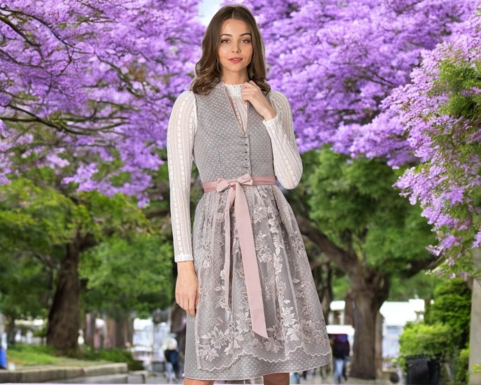 Dirndl Liana size DE 36 / grey pink dirndl dress / limited premium selection / pattern dress by Trachtenhans