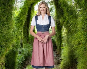 Dirndl Enise size DE 42 / blue rose dirndl dress / skirt length 70 cm / limited premium selection / sample dress by Trachtenhans