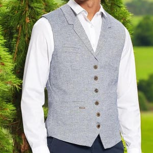 Men&#39;s vest &quot;Rafael&quot; grey - blue / authentic cultural quality clothing / Austria / Bavaria / Oktoberfest / traditional costume outfit
