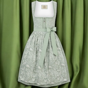 Dirndl Flora – Sage-colored, carefully checked return in new quality, heart pendant & apron/Austria / Bavaria / Oktoberfest/Traditional costume