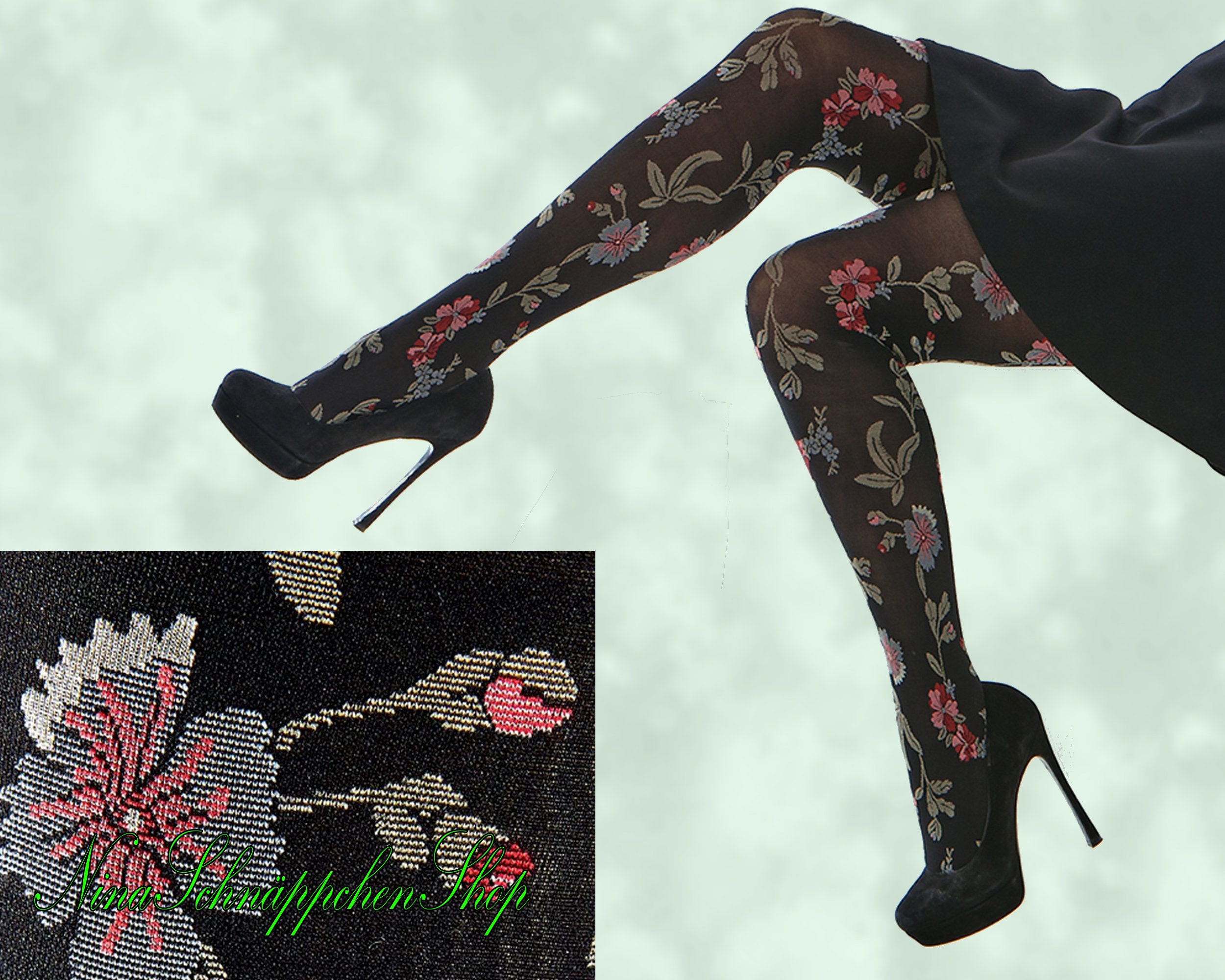 Beautiful Red Rose Flower Floral Printed Tights IVRY/IVOIRALL Full