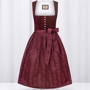 Dirndl Eleonore – Bordeaux velvet – carefully checked returns in new quality, floral pattern & traditional buttons Austria / Oktoberfest