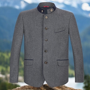Men&#39;s traditional jacket &quot;Adam&quot; exclusive jacket in grey - blue / authentic quality clothing / Austria / Bavaria / Oktoberfest jacket
