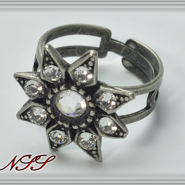 Bague Empress Sissi -Bande réglable et ouverte - plaqué argent véritable - sans nickel - disponible en 20 pierres - couleurs de cristal