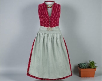High-necked dirndl in burgundy and sage from AlmtalTracht – traditional dress with apron, Oktoberfest dirndl dress, Austrian Bavarian folk dress
