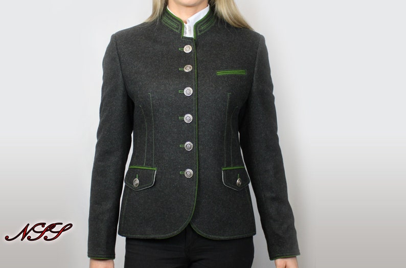 Chaqueta loden para mujer con cuello redondo y 2 bolsillos con solapa / botones en relieve / chaqueta tradicional popular en Baviera, Tirol, Austria y Alemania imagen 1