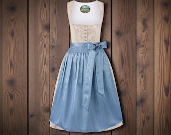 Cream dirndl, 70 cm, with light blue apron – traditional dress with an elegant cut, Oktoberfest dirndl dress, Bavarian Austrian folk dress