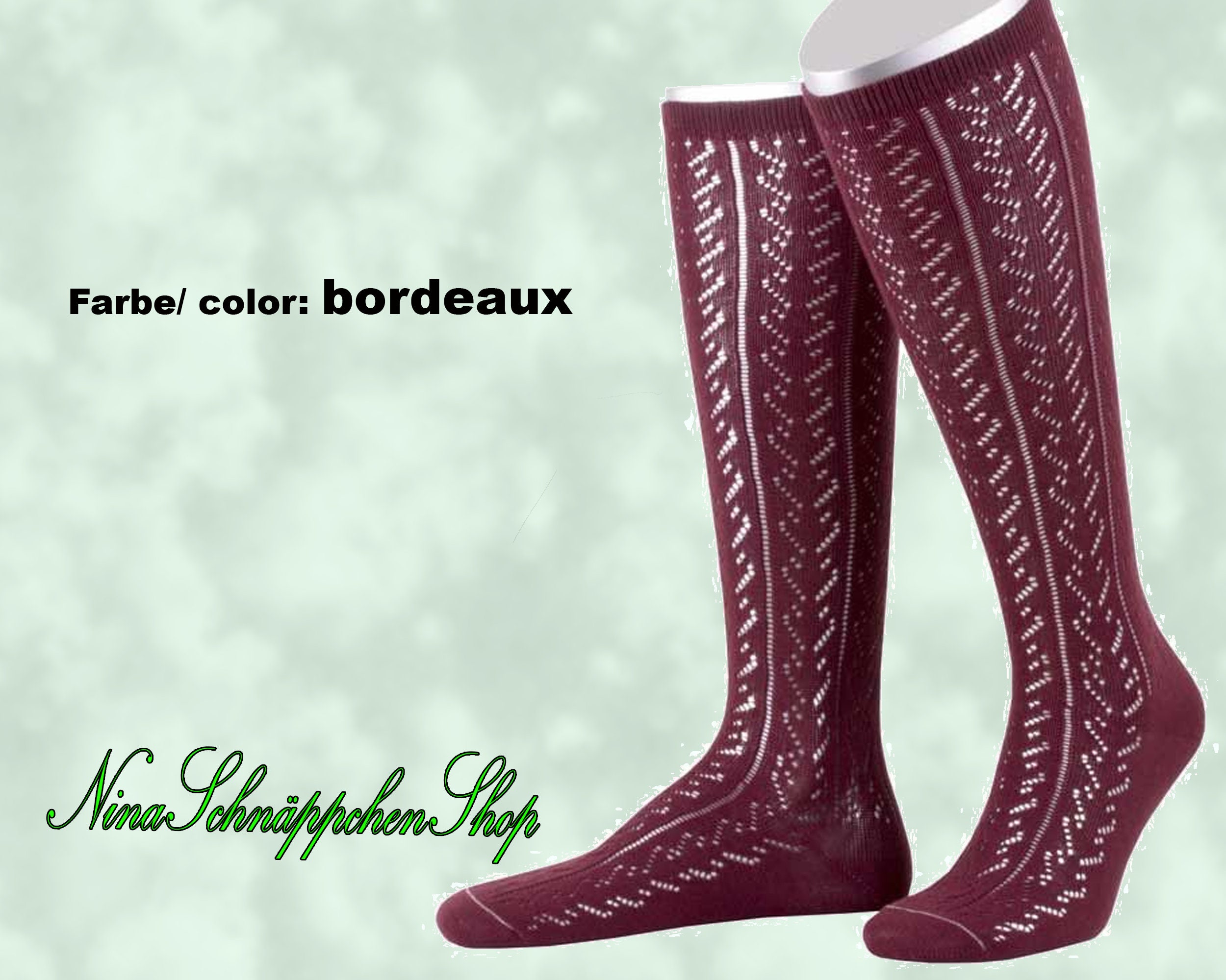 Women's knee-high socks with openwork pattern, 97% cotton, perfect for dirndls, lederhosen, or any other outfit in the Austrian, German, or Bavarian style.