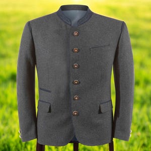 Exclusive men&#39;s traditional jacket &quot;Alessio&quot; grey - blue / authentic quality clothing / Austria / Bavaria / Oktoberfest / traditional outfit