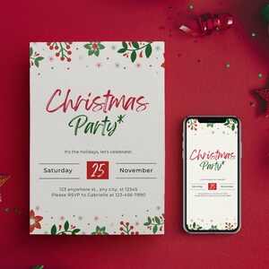 Modèle de carte d’invitation de Noël numérique | Invitation Canva Party modifiable et imprimable, dépliant de vacances pour Noël | A6 Téléchargement instantané