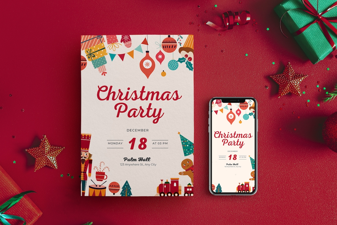 Digital Christmas Invitation Card Template Editable Canva Etsy