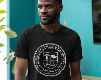 Black History T-Shirt | Heritage and Legacy Academy | Adult | Logo | College Seal Style with Baobab and United States | Multiple Colors