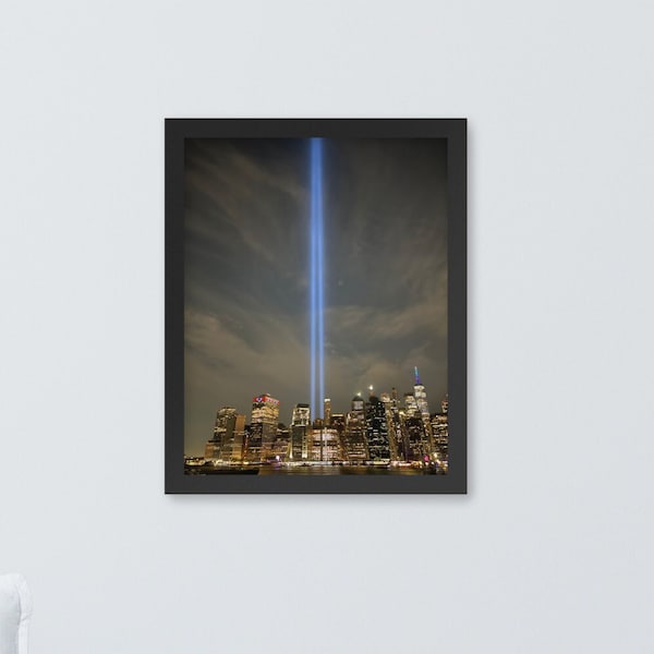 Tribute in Lights 9/11 memorial twin towers New York City NYC picture framed