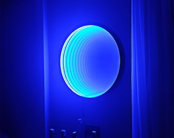 Infinity Mirror Round LED Wall Lamp, Geometric RGB Colour Changing Wall Decor, Endless Magical Lighting Custom Handmade Infinity Mirror