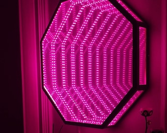Infinity Mirror Octagon LED Wall Lamp, Geometric RGB Colour Changing Wall Decor, Endless Magical Lighting Custom Handmade Infinity Mirror