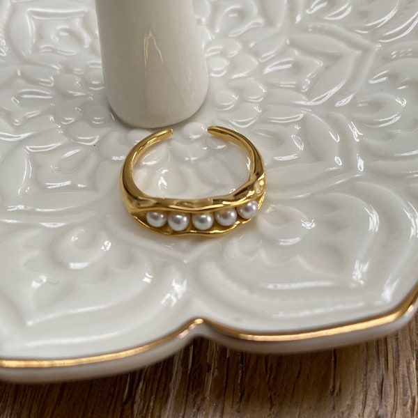 Classic Look Multiple Pearl Rings for Women, Irregular Pearl Open Ring, 18K Gold Plated, Vintage Style, French Style