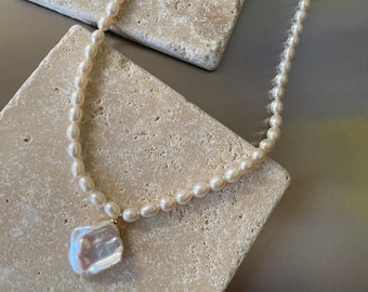 Collier de perles Keshi baroques en or 18 carats, bijoux de mariée